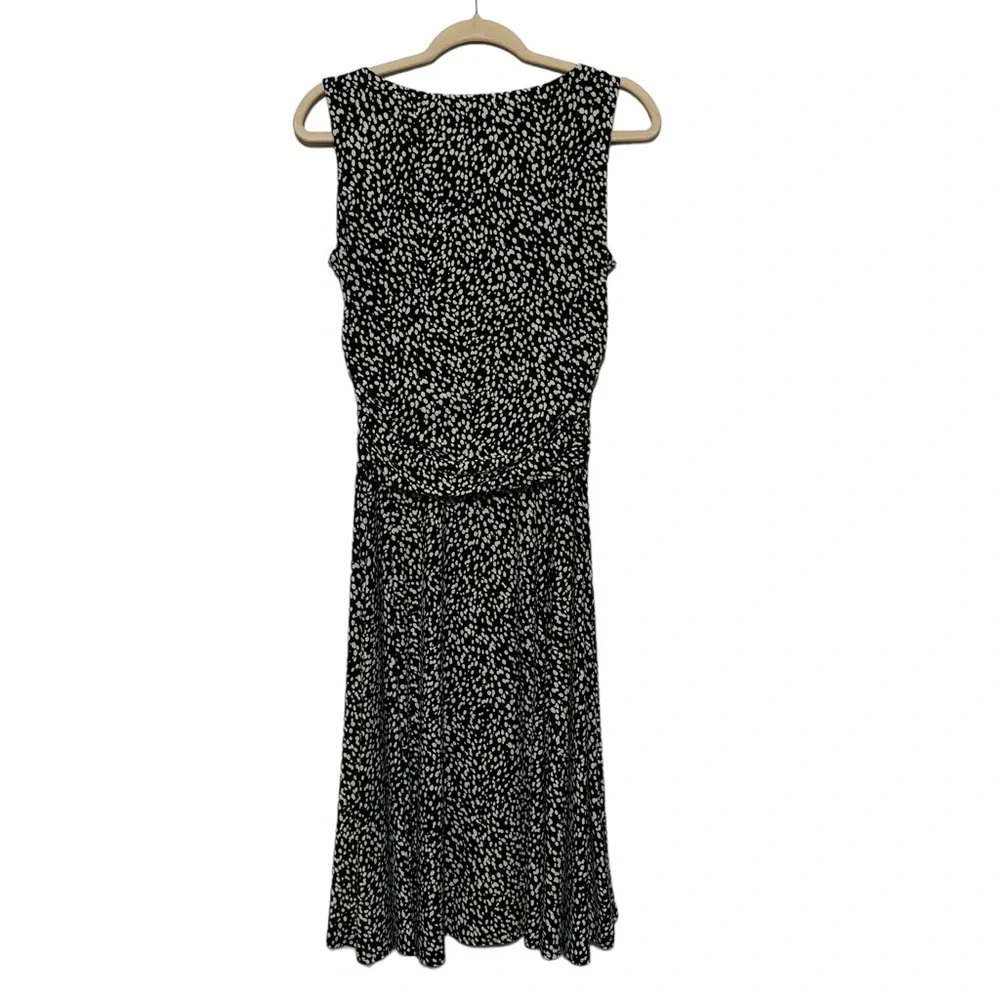 Long Modest Black White Printed Fit Flare Midi Dress Women’s Size 8‎
